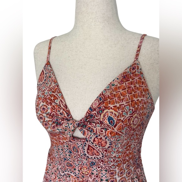 Angie NWT Boho Paisley Print Cut Out Mini Dress Cream/Orange Adjustable Straps M - Picture 5 of 10